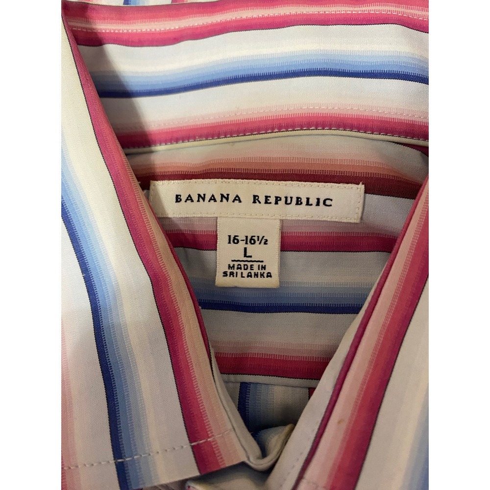 Banana Republic Mens Size 16 16 1/2 Striped‎ Long Sleeve Button Up Shirt  Spring - Picture 3 of 7